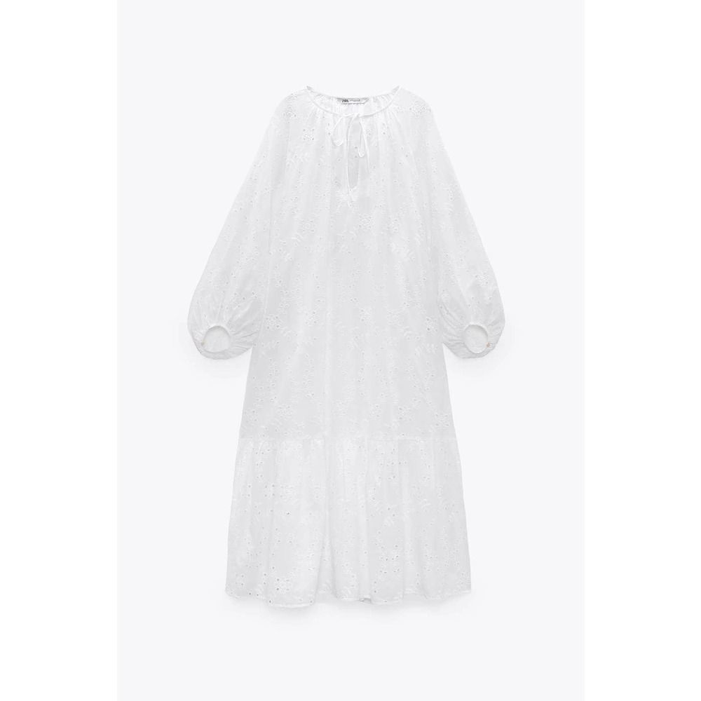 ZARA Openwork Cutwork Embroidered Boho Lightweight Dress New White - Picture 4 of 9